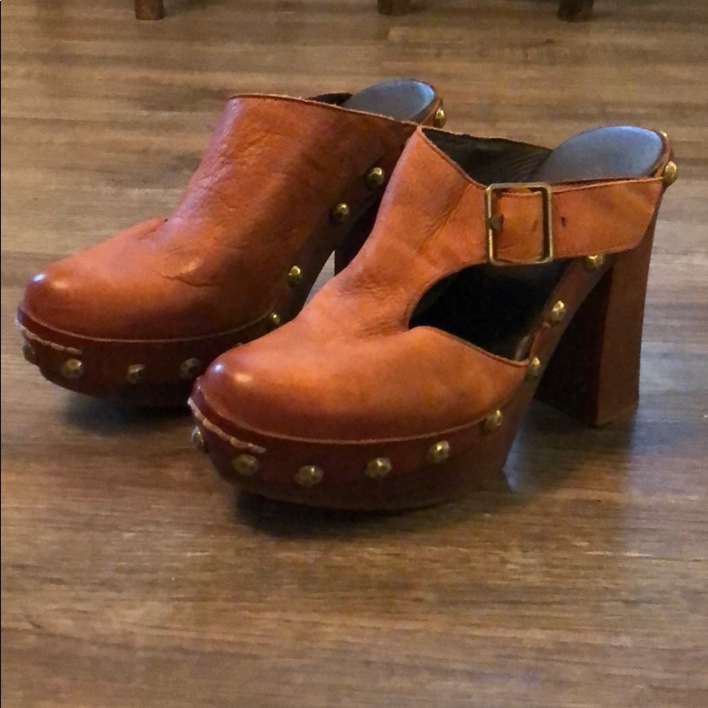 Free People distressed platform clogs